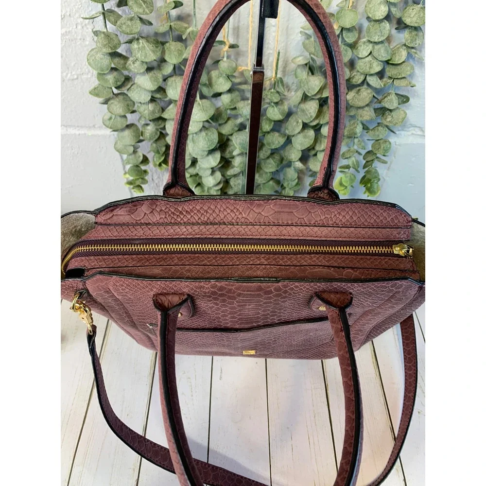 Ivanka Trump Plum Mauve Snakeskin Embossed Faux Leather Satchel Tote Bag - Picture 8 of 10